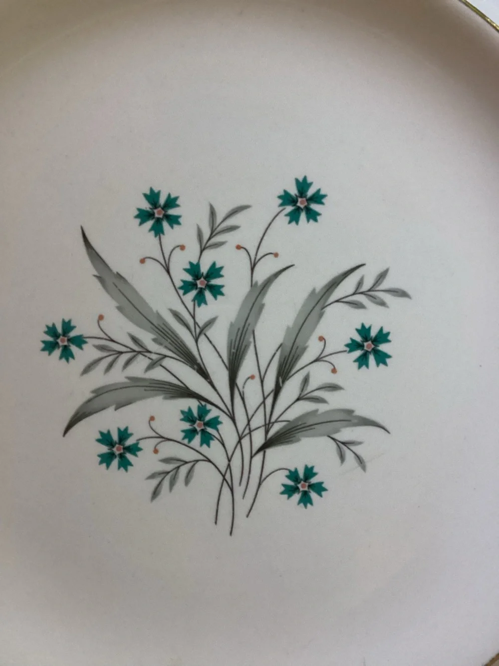 Vintage 1950s  Teal Cornflower MCM 9” Dinner Plates